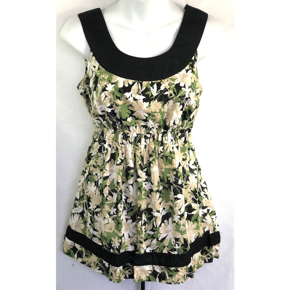 Vintage Sleeveless Halter Top M Green Floral Pleats Tie Waist tropic Coconut Gir